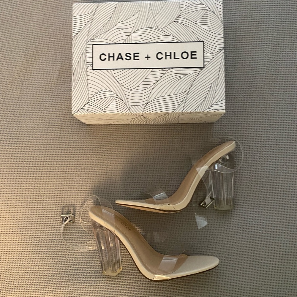 Chase + Chloe Clear/Tan Heels
